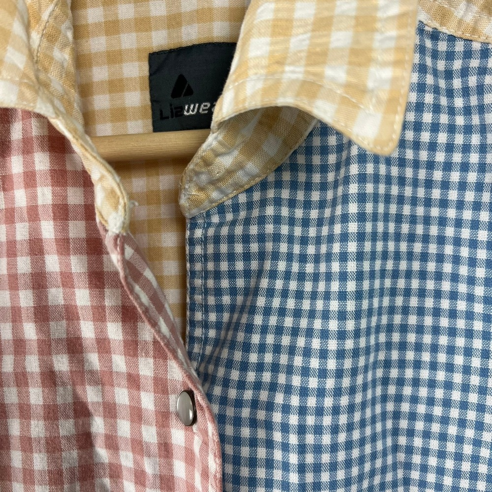 Lizwear Womens M Gingham Colorblock Shirt Cotton Cottagecore Retro Preppy Pastel - Picture 3 of 9